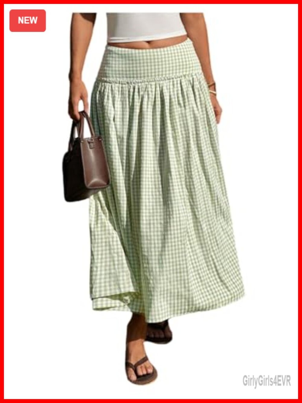 MakeMeChic Plaid Gingham Maxi Skirt Low Waist Flowy Long Polyester Blend